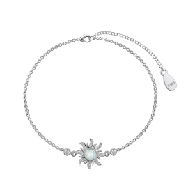 银S925白色合成澳宝石白色圆锆线圈太阳花设计小众时尚手链