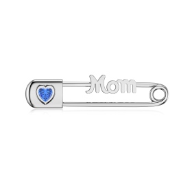 「给妈妈 For Mom 系列 」银S925蓝色心形爱心镶嵌回形针锁扣妈妈MOM母亲节DIY吊坠