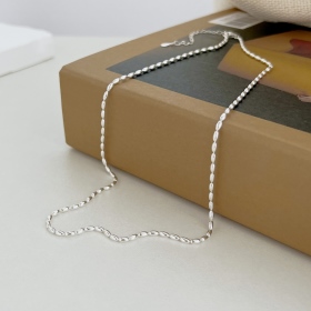 「灰序 Preface 系列」S925纯银长椭圆珠橄榄形银珠项链女豆豆锁骨链简约时尚百搭颈银饰