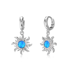 「澳宝 Opal Collection 系列 」银S925蓝色合成澳宝石白色圆锆线圈太阳花设计小众时尚耳环