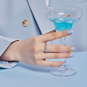 「鸡尾酒 Cocktail 系列」S925纯银白色圆锆彩色长方形锆石满钻镶嵌镂空设计简约时尚戒指