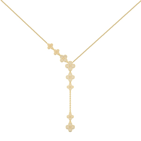 「漫野 Flower Field 系列 」银S925白色圆锆镶嵌四叶草排列吊坠小众时尚精致延长吊坠项链