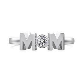 「给妈妈 For Mom 系列 」银S925白色圆锆镶嵌光面简约字母MAMA母亲节妈妈戒指