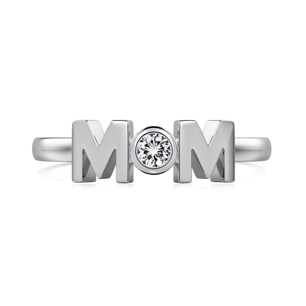 「给妈妈 For Mom 系列 」银S925白色圆锆镶嵌光面简约字母MAMA母亲节妈妈戒指