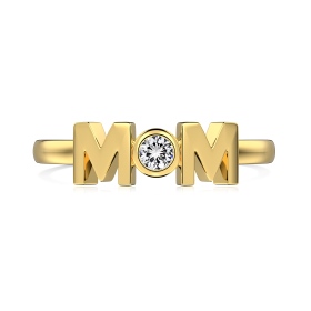 「给妈妈 For Mom 系列 」银S925白色圆锆镶嵌光面简约字母MAMA母亲节妈妈戒指