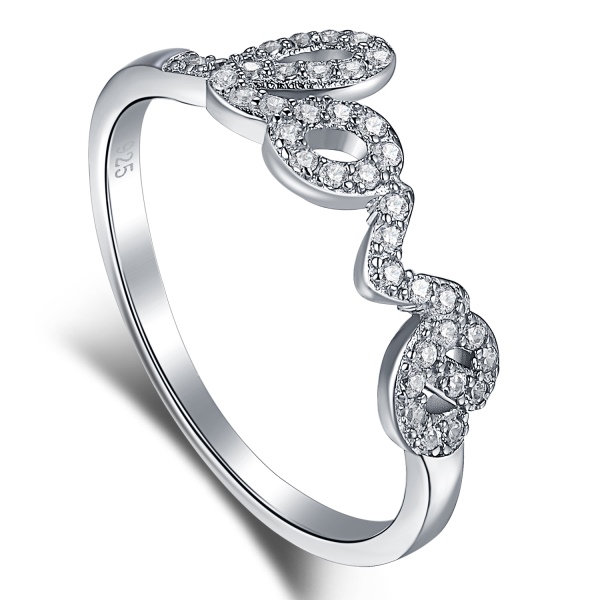 跨境爆款S925银婚戒充满爱镶钻字母小写love戒指女式欧美风订婚结婚指环欧美风精致小巧戒指