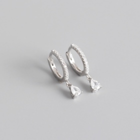 S925纯银几何水滴镶钻法式欧美轻奢风5A锆石耳环